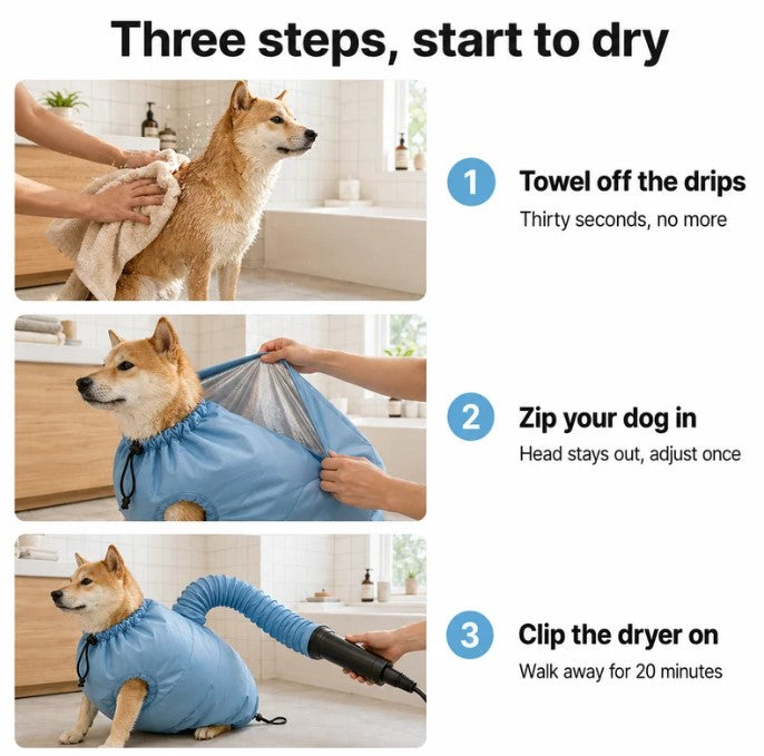 Bemerio™ Drying Bag – Quick Dry Pet Hair Drying Suit for Small, Medium & Large Dogs